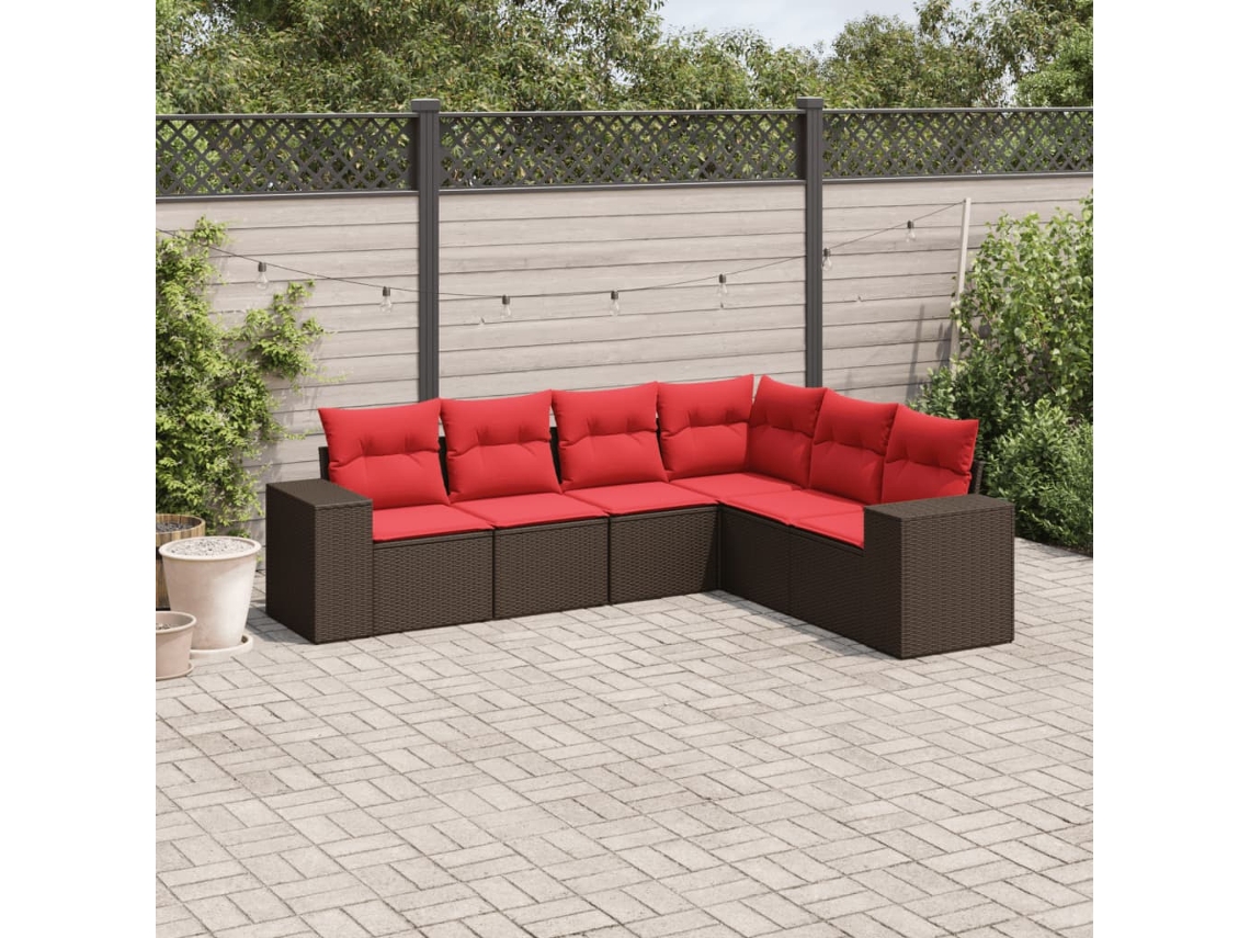 Vidaxl Conjunto De Sofá De Jardim Com 6 Peças E Almofadas Em Rattan Sintético Marrom