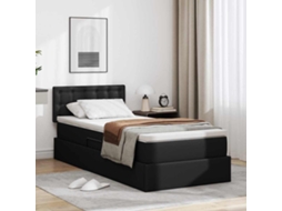 Vidaxl Cama Com Arrumação E Colchão Preto 100 X 200 Cm Couro Sintético
