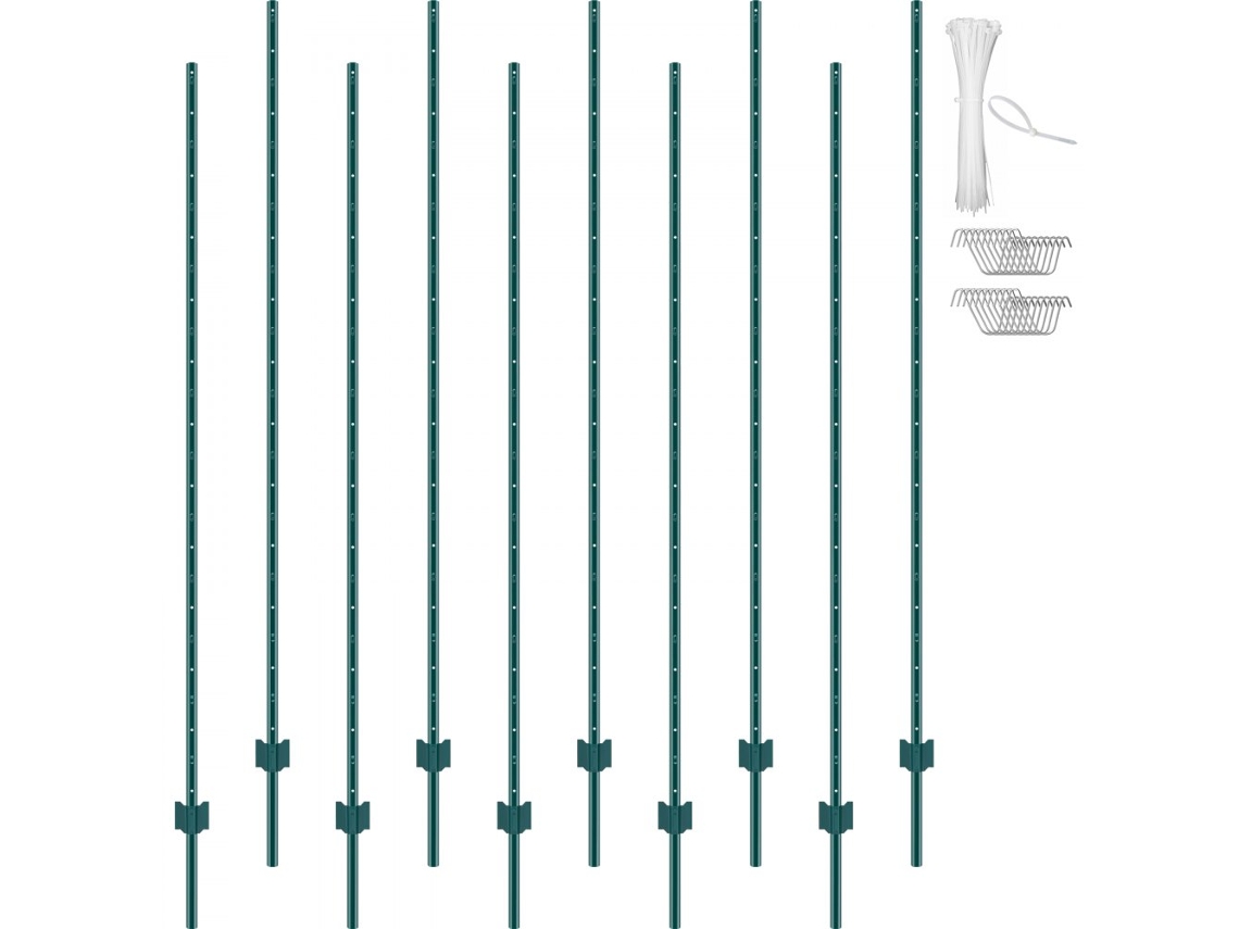 Conjunto De 10 Postes Metálicos Verdes De 213 Cm Em Aço Para Jardim E Quintal Tekmaquinas