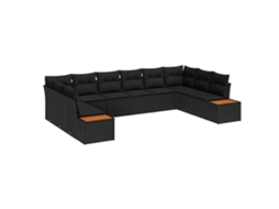 Conjunto 10 Sofá De Jardim Vidaxl Preto Vime Pe (344 X 209 X 69 Cm)