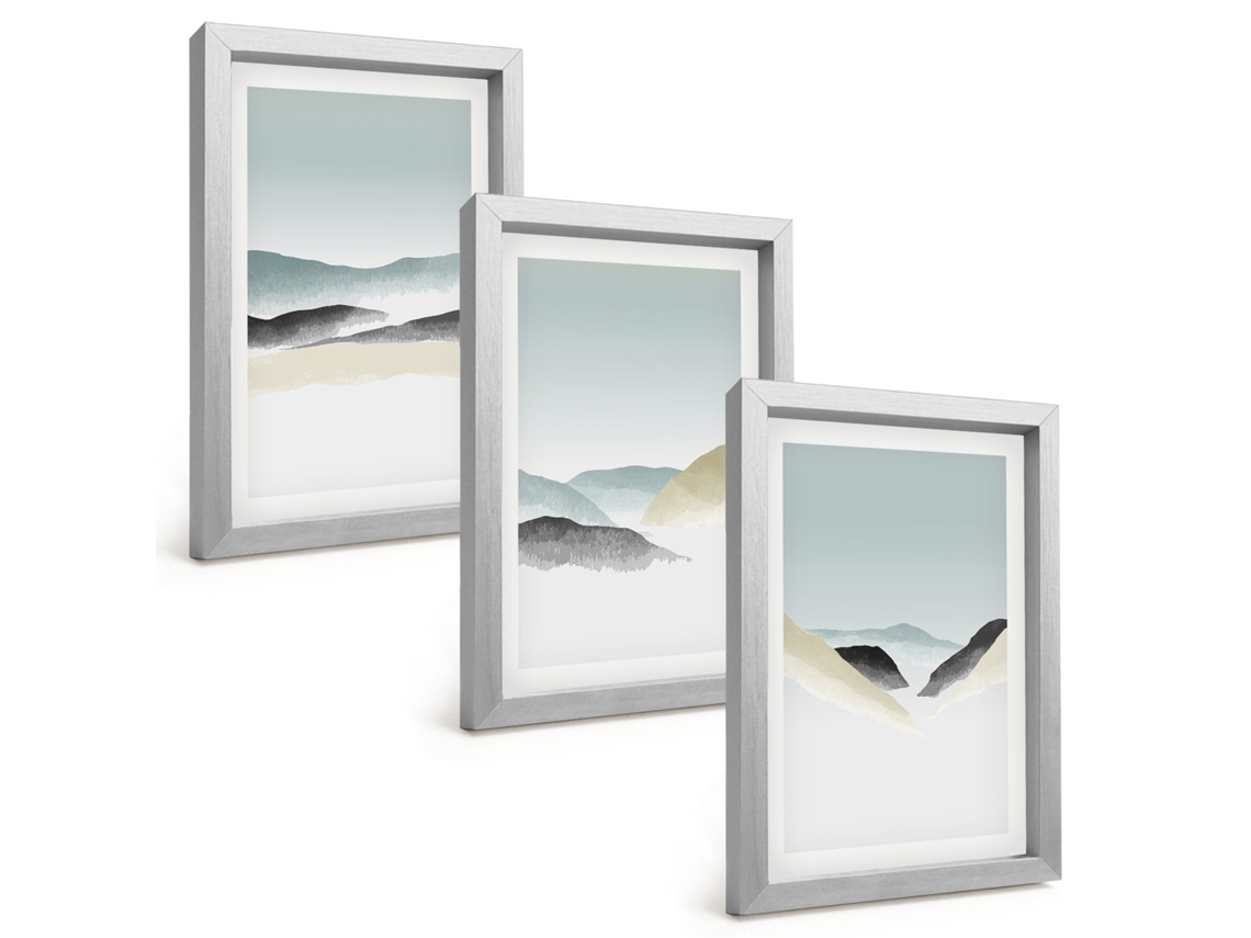 Composição De Quadros Na Paredemontanhas Minimalistas Em Tons Pastel Moldura Prateada Quadros Para A Sala De Estar Espelharte (3 Peças 20x30 Cm)