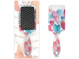Escova Desembaraçadora Para Cabelos Molhados E Secos, Com Almofada De Ar Em Formato Coração Rosa E Azul Aquarelado