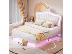 Cama Polster Menina 140x200cm Leito Coroa Branco Led Látice
