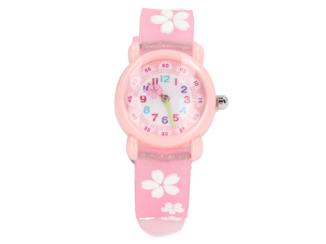 Relógio de pulso educativo 3D WalshLXq, à prova d'água e colorido, com desenho animado fofo, para meninas a partir de 3 anos, rosa.