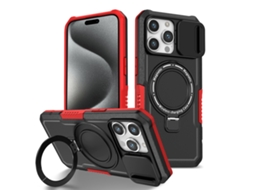 Capa Zruxe Compativel Com Iphone 15 Pro (sliding Camshield - Magsafe - Tpu - Pc - Preto - Vermelho)