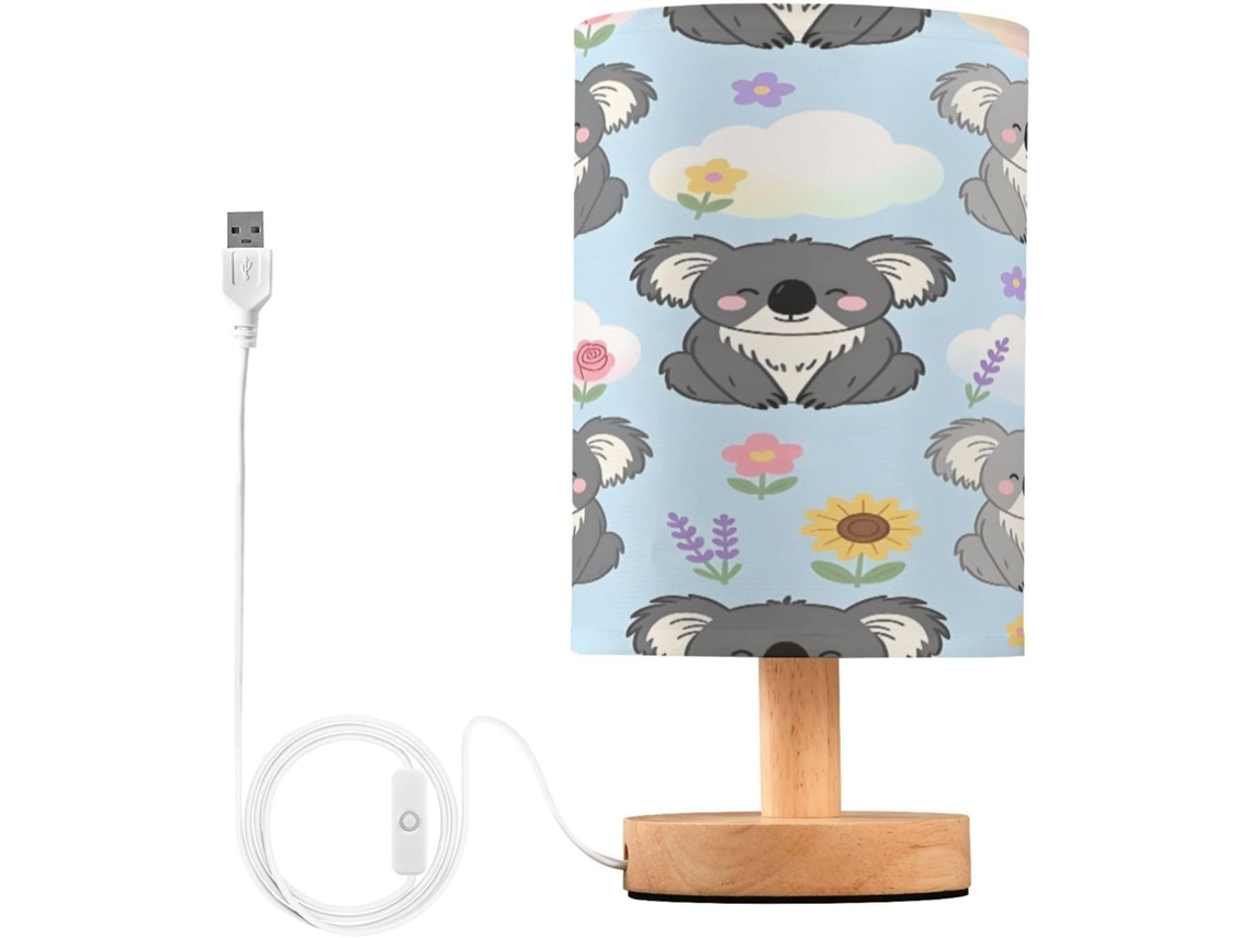 Abajur De Cabeceira Koala Para Quarto, Com Portas De Carregamento Usb C, Luminária De Mesa Cabeceira, Luminária De