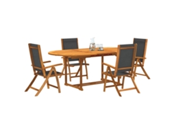 5 Pcs Conjunto De Jantar Para Jardim Acácia Maciça E Textilene Dkd Home Decor