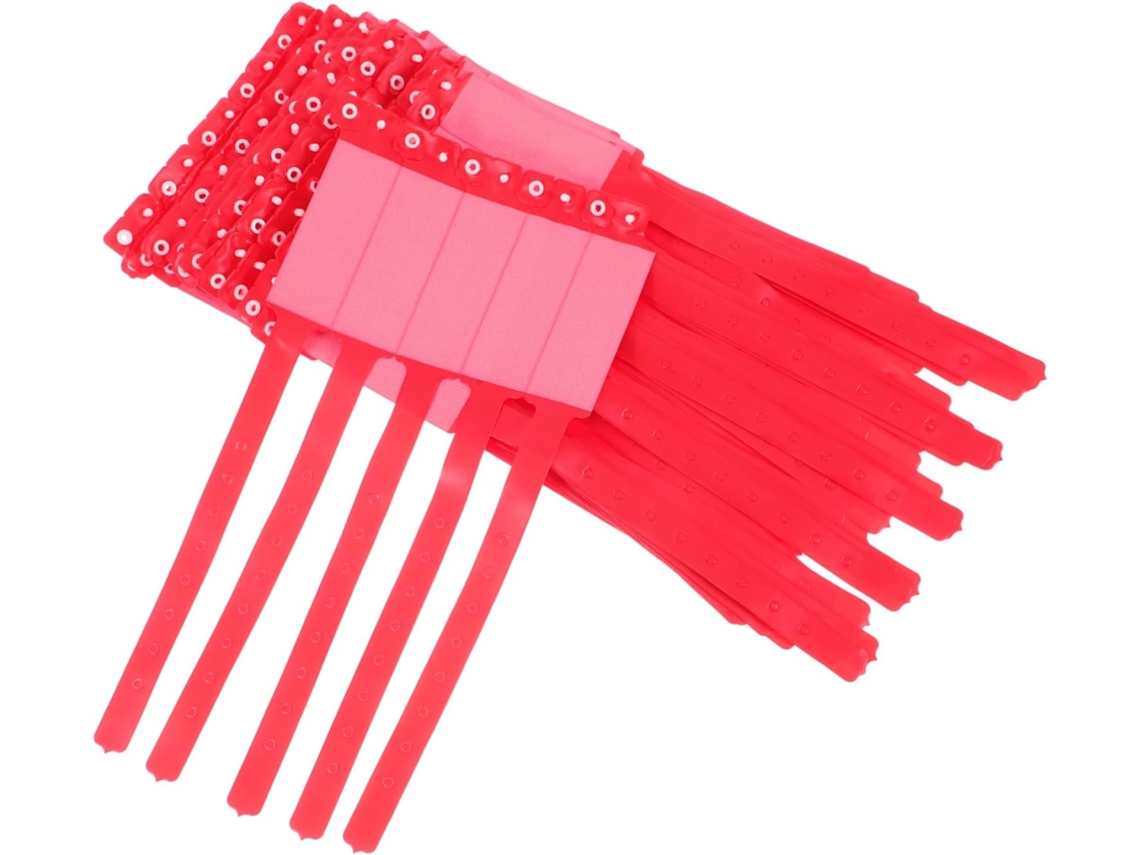 100 pulseiras descartáveis de PVC para identificação hospitalar, design seguro e confortável para pacientes, em formato de dado.