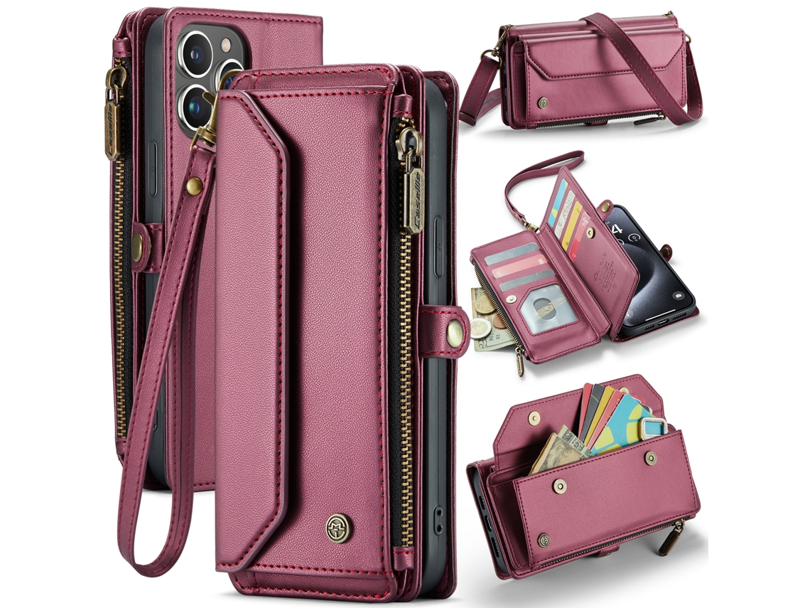 Capa De Couro Multifuncional Para Celular Com Zíper E Aba.vermelho - Samsung S23 Plus
