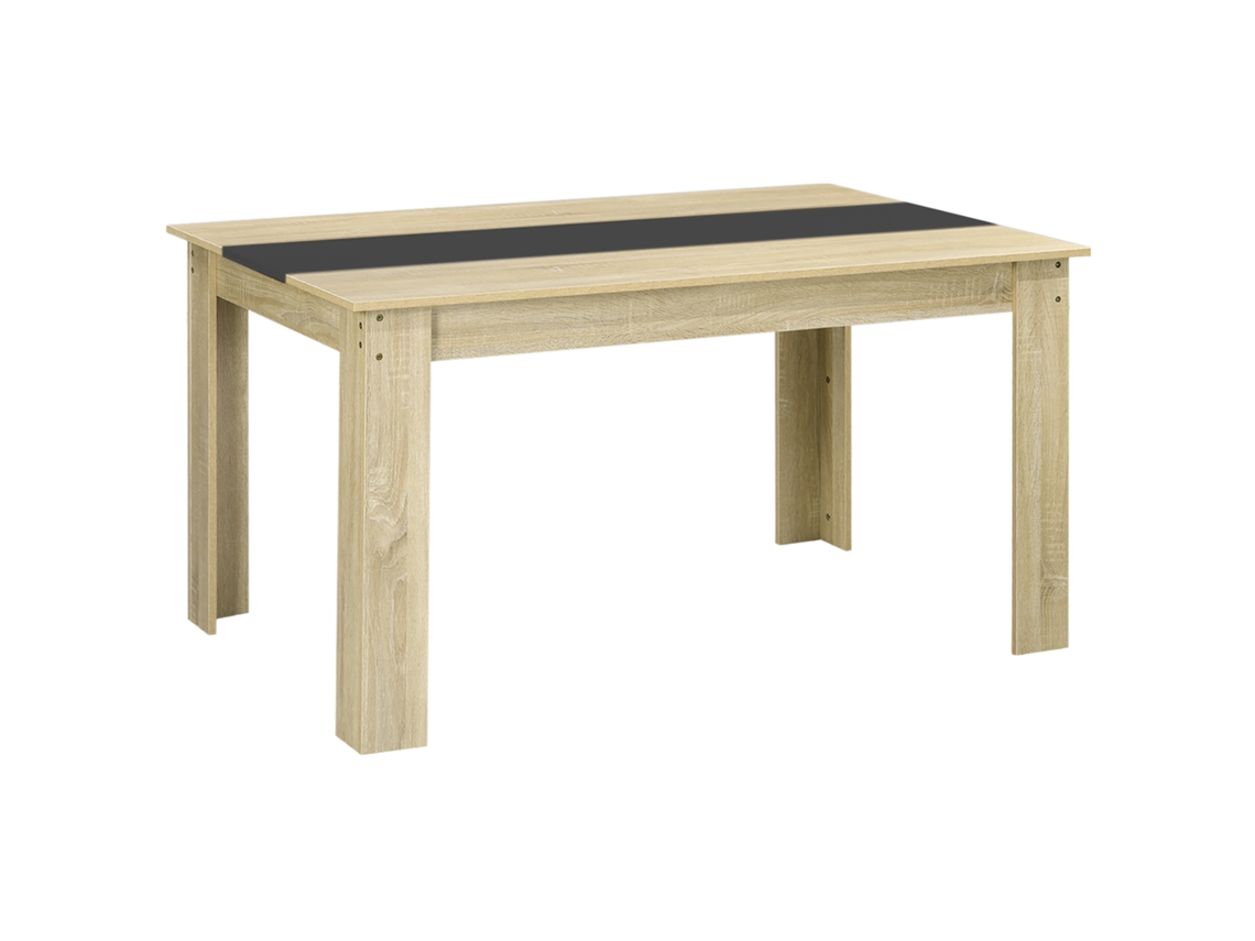 Mesa De Jantar Para Seis Pessoas, Aspeto Madeira Natural E Preto, 140x90x75 Cm