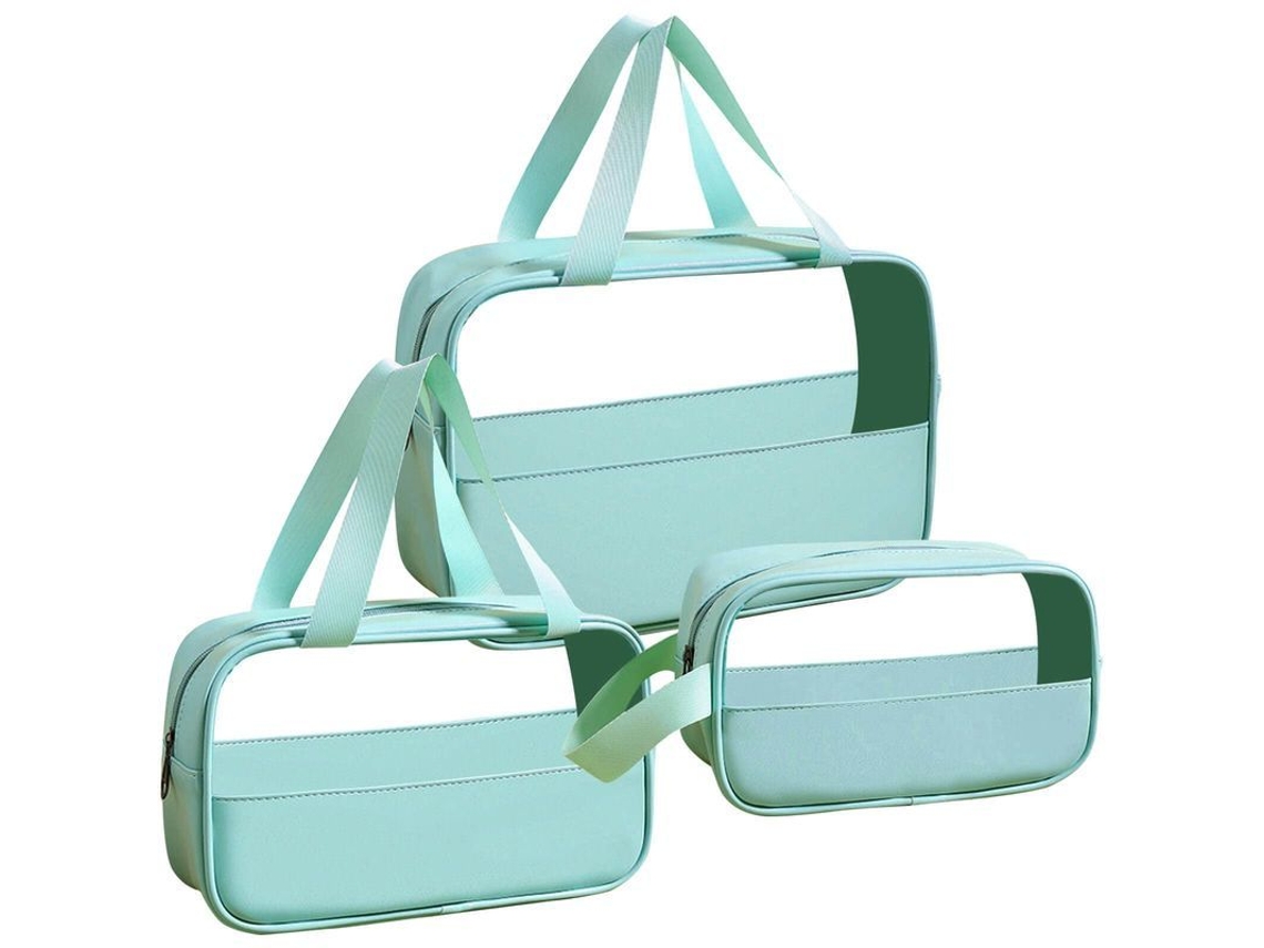 3 Bolsas De Toalete Para Mulher Transparentes De Viagem Com Cremallera Azul Claro