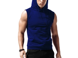 Camiseta com Capuz Sem Mangas para Homens Cor Solida Busto 145cm 3xl Azul