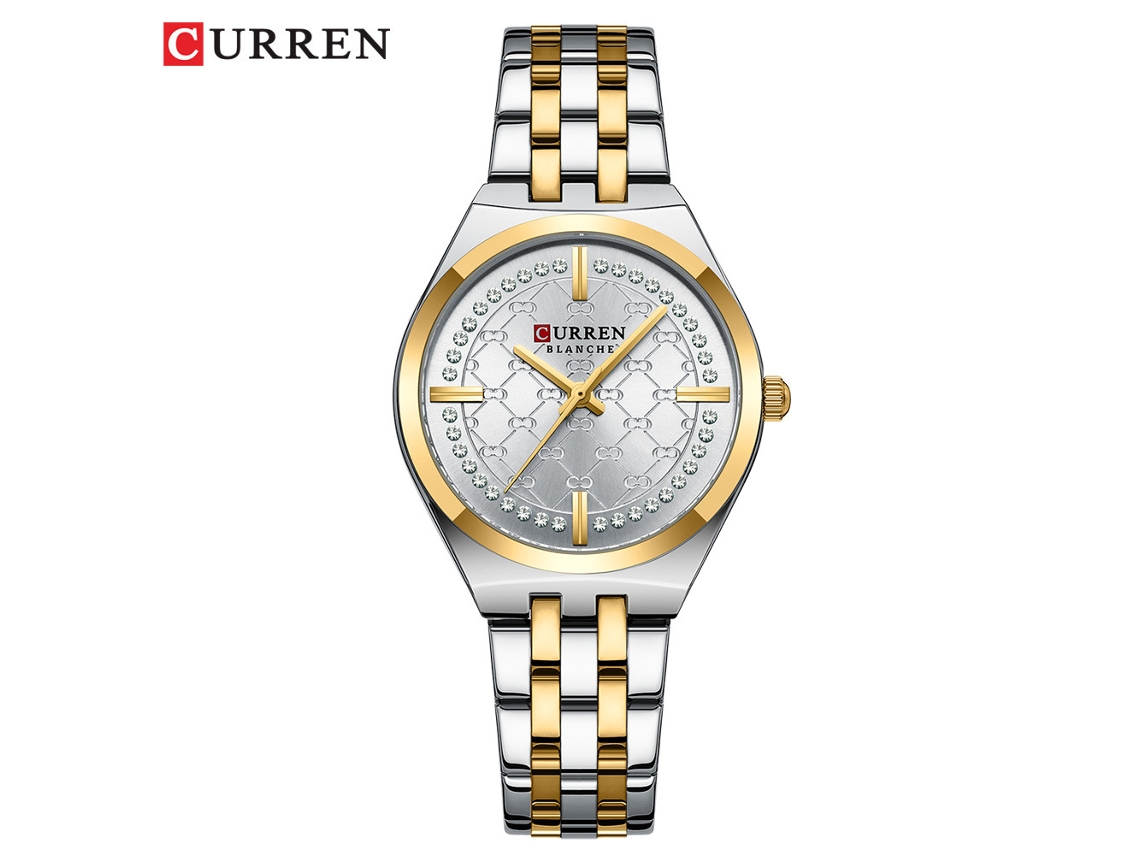 Relógio Feminino Com Pulseira De Aço, Mostrador Estampado Elegante E Resistente À Água.