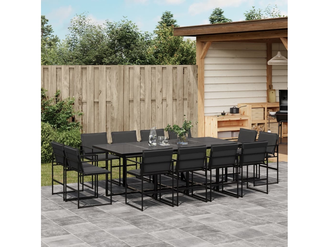 Vidaxl 13 Pcs Conj. De Jantar P/ Jardim C/ Almofadões Textilene Preto