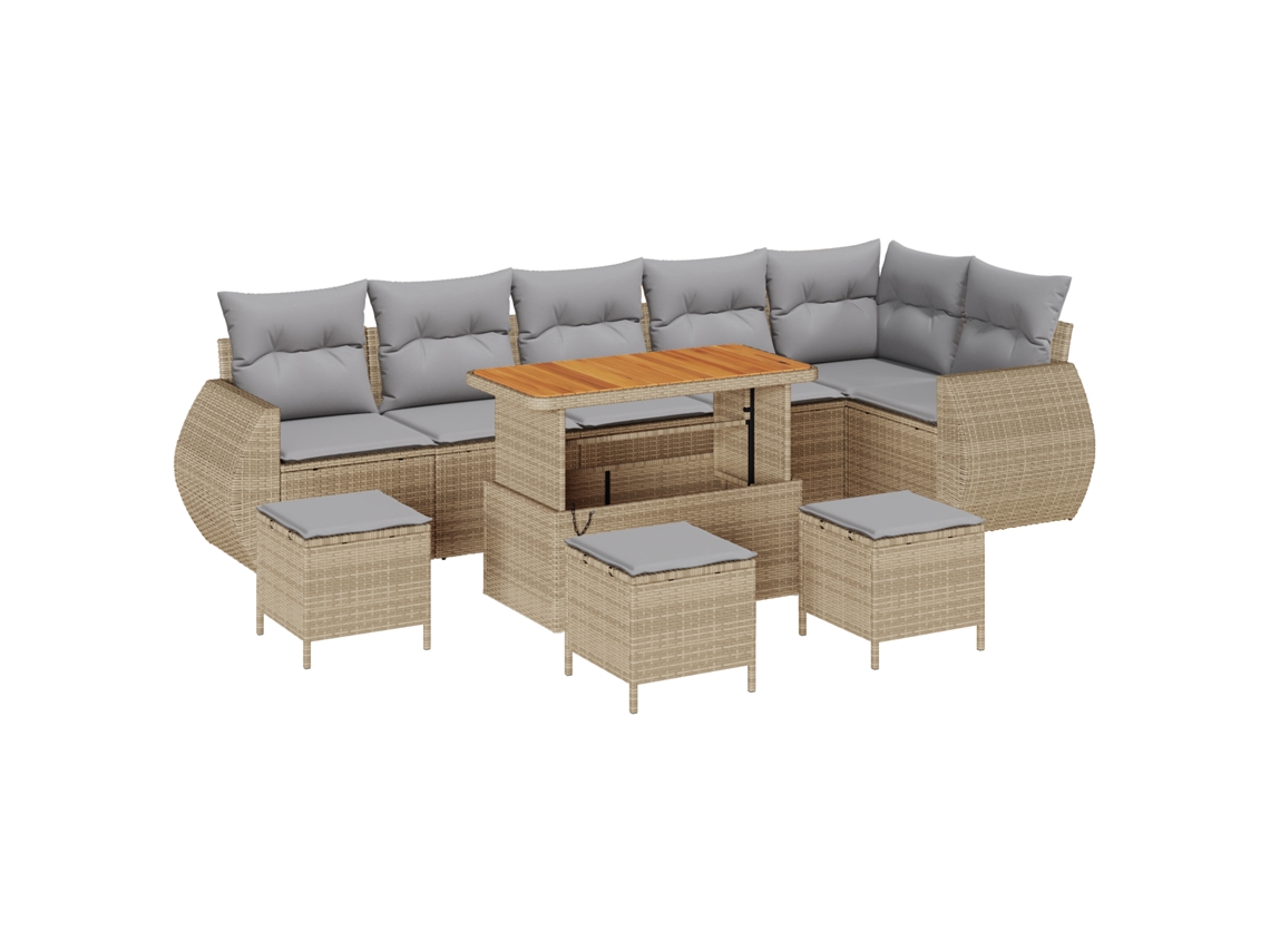 Conjunto 10 Móveis De Jardim Vidaxl Bege Vime Pe (298 X 133 X 85 Cm)