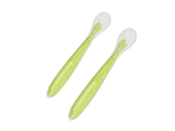2 Colheres de Silicone Macio para Bebês e uma Caixa Transparente de Pp, Auxiliares no Treinamento da Alimentação. MDUG (verde)