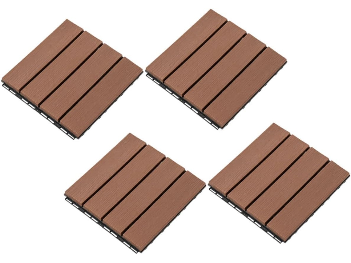 Conjunto De 4 Ladrilhos De Encaixe Em Madeira E Plástico Para Pátio, Varanda E Deck.