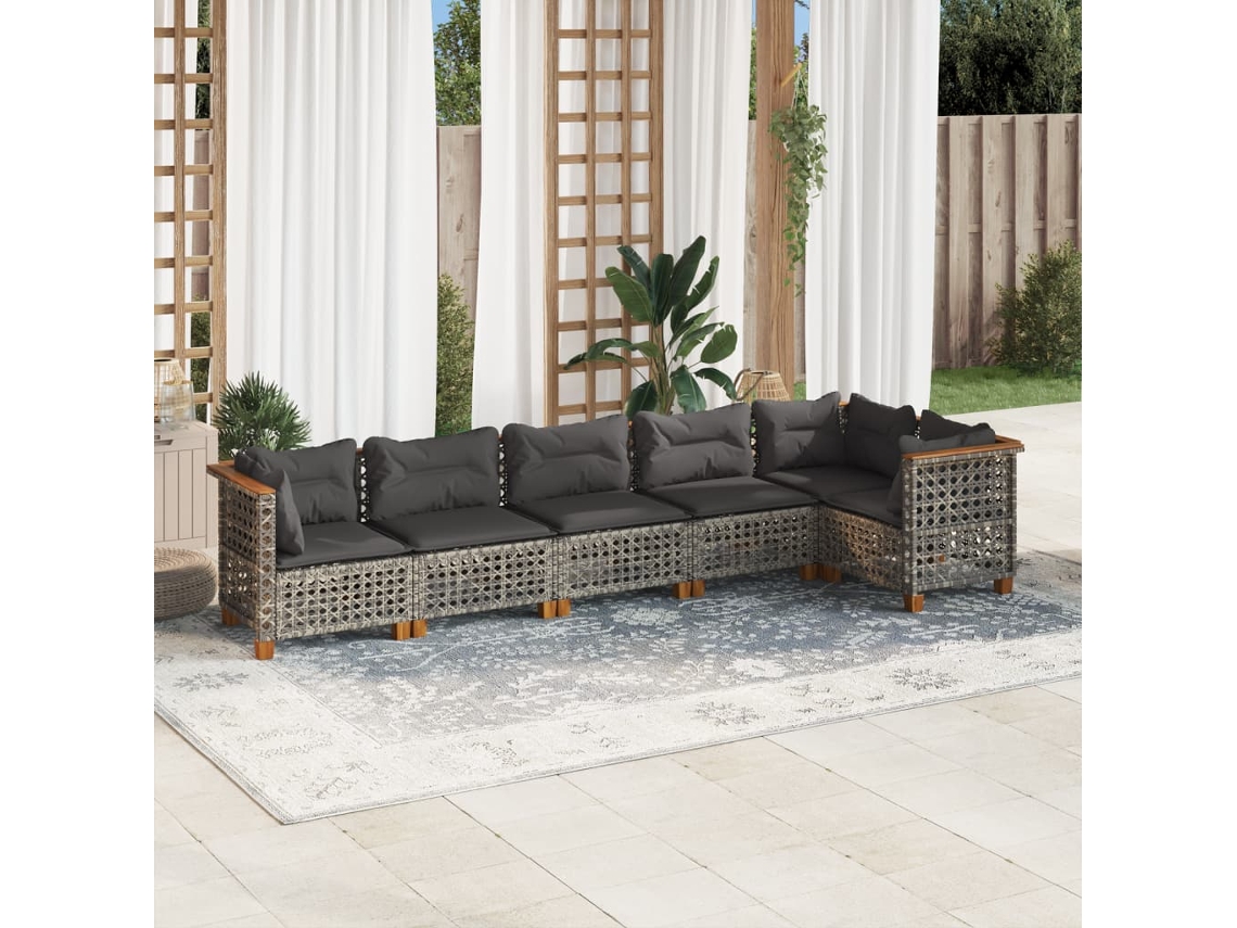 Vidaxl 6 Pcs Conjunto Sofás De Jardim Com Almofadões Vime Cinzento