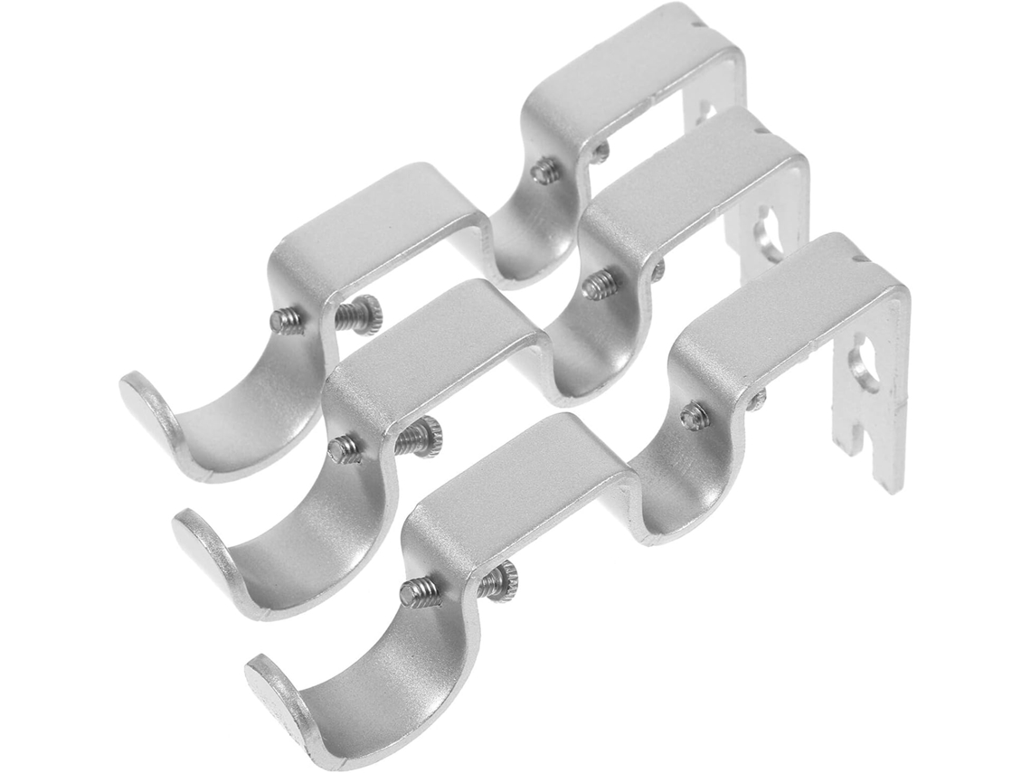 Conjunto De 3 Suportes Reforçados Prateados Para Varão De Cortina Duplo Com Parafusos, Acessórios Pa Gokoco