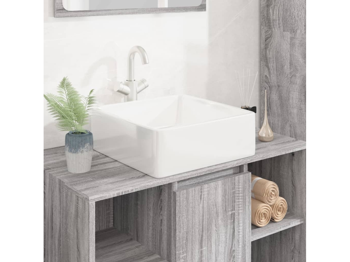 Vidaxl Lavatório Quadrado 37x37x13 Cm Cerâmica Branco