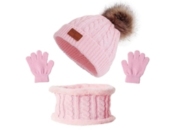 Conjunto De Boné, Cachecol E Luvas Para Crianças De 1-5 Anos Outono Inverno 3 Peças Rosa