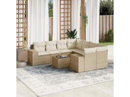 Conjunto de 9 Sofás para Jardim com Almofadas Vime Pe Bege Dkd Home Decor