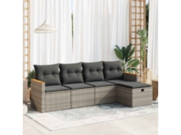 5 Pcs Conjunto Sofás De Jardimconjuntos Relax Jardimconjunto De Jantar C/ Almofadões Vime Pe Cinzento Cfw316904 Lovely Home