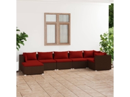 Vidaxl 7 Pcs Conjunto Lounge Jardim C/ Almofadões Vime Pe Castanho