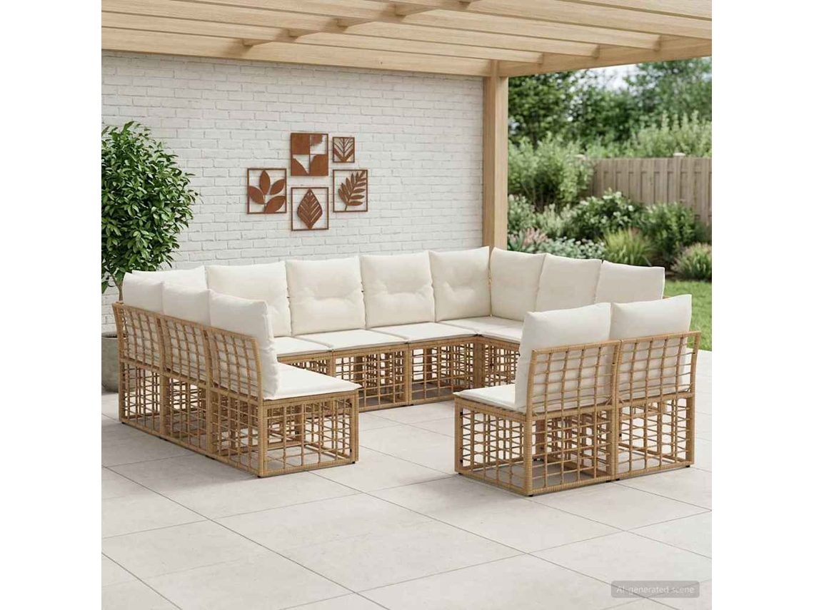 Vidaxl Conjunto De Sofás Para Exterior Natural E Branco Creme