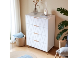 Cómoda De Quatro Gavetas Branca 60x34x90cm, Cómoda Branca Com Textura De Losango, Moderna Minimalista, Armazenamento Seguro, Luxo Leve