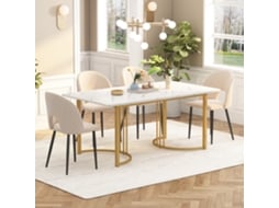 Mesa 140cm Mármore Branco Dourado Moderna