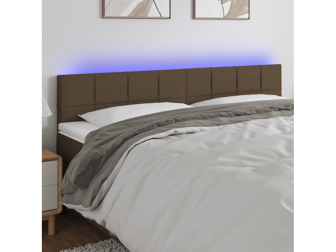 Vidaxl Cabeceira Cama Luzes Led Tecido 200x5x78/88cm Cinza-acastanhado