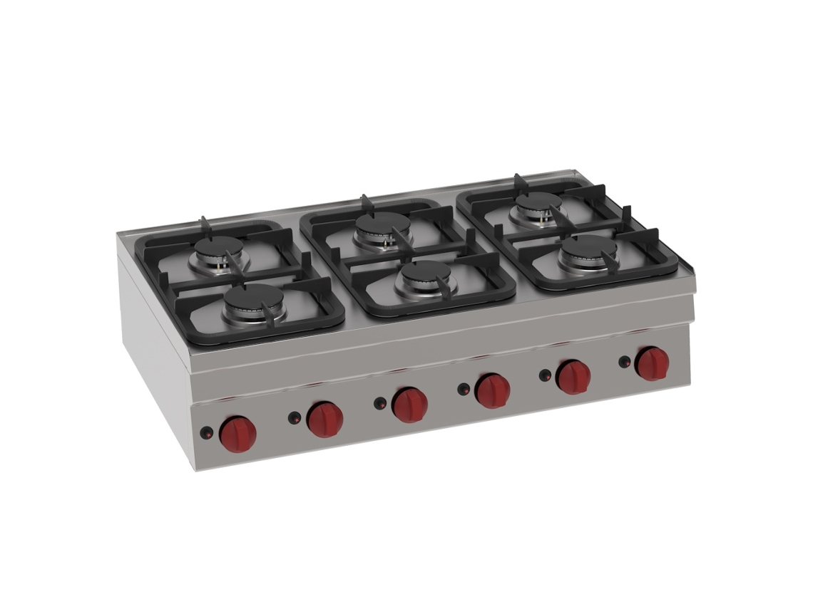 Fogão A Gás 6 Fogos De Bancada 1050x600x280 Mm 19,8 Kw 33300311 Eurast