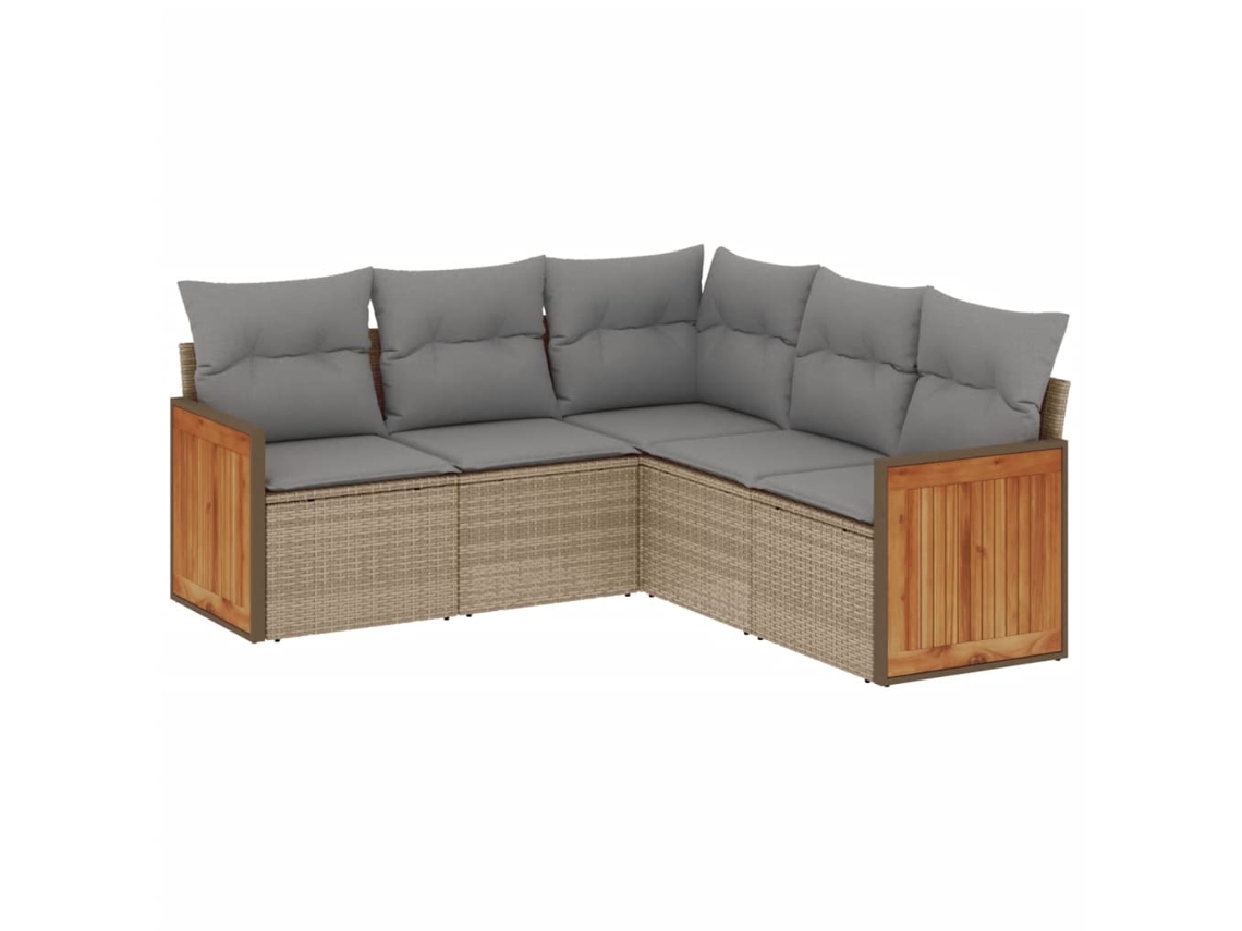 Conjunto de 5 Sofás para Jardim com Almofadões Vime Pe Bege MAISON EXCLUSIVE (5 pcs)