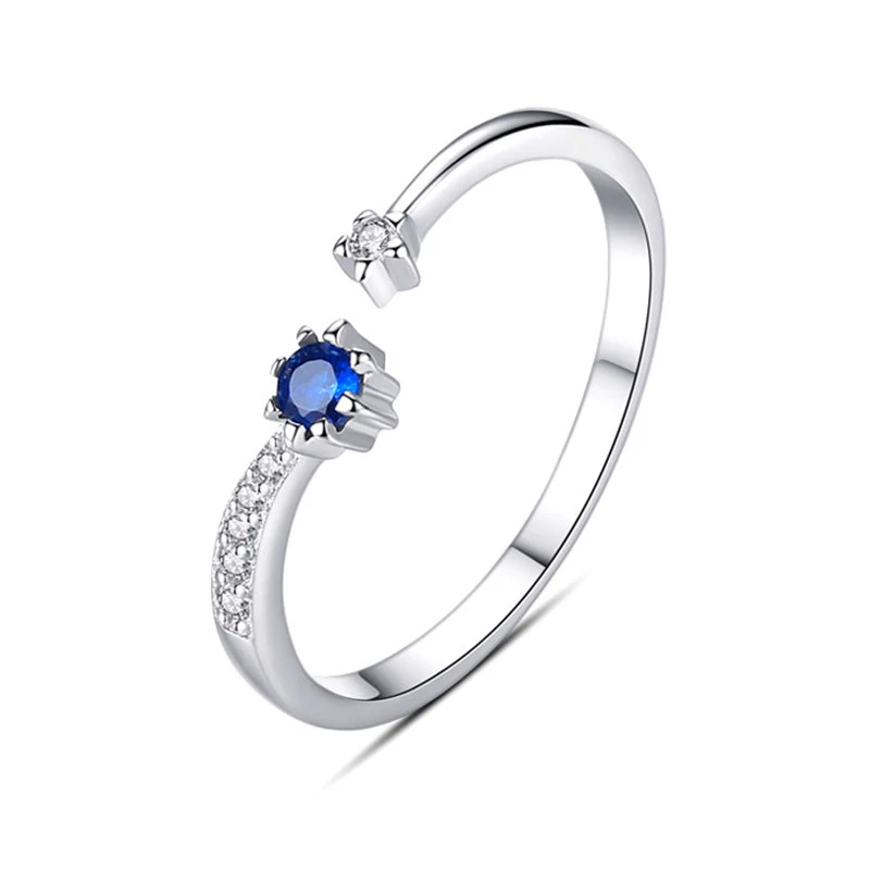 Anel Aberto De Casal Com Lua E Estrela, Cravejado Com Zircônia Azul E Joia De Prata.
