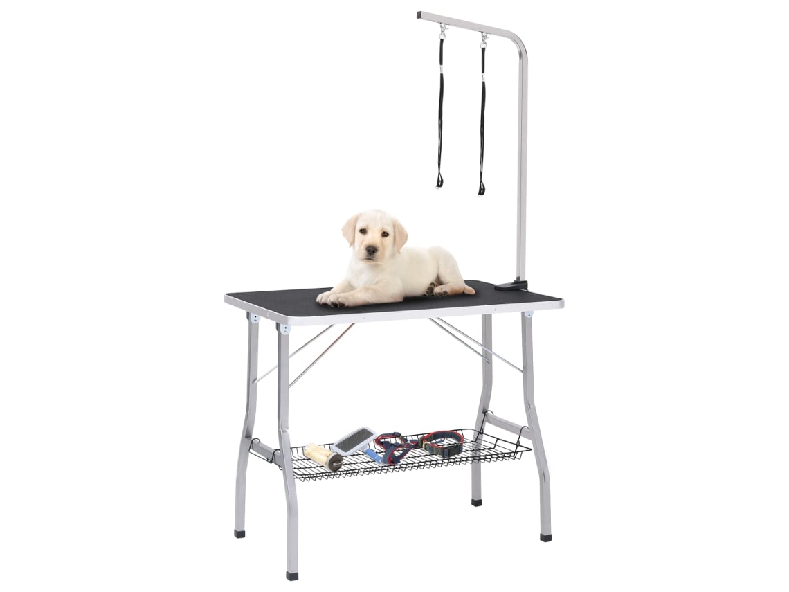 Vidaxl Mesa De Grooming Ajustável Com 2 Laços E Cesto