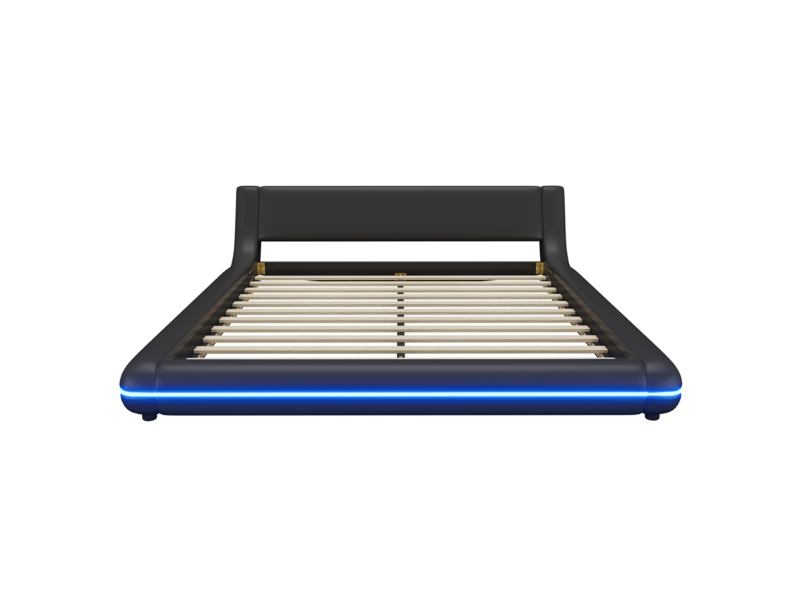Cama plataforma 160x200cm, PU, LED ambiente, 220kg, sem colchão, preto, KOMHTOM (app)