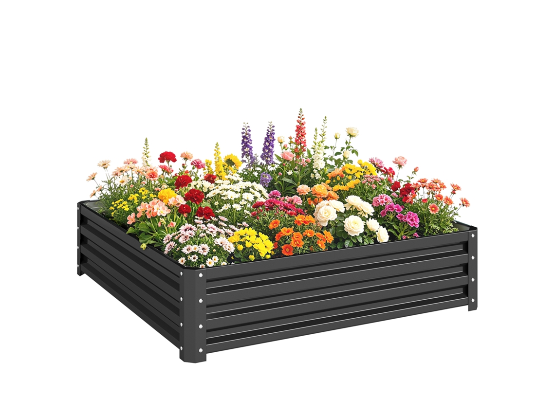 Quadrado De Jardim Em Aço Galvanizado, 120x120x30 Cm, Cinza.
