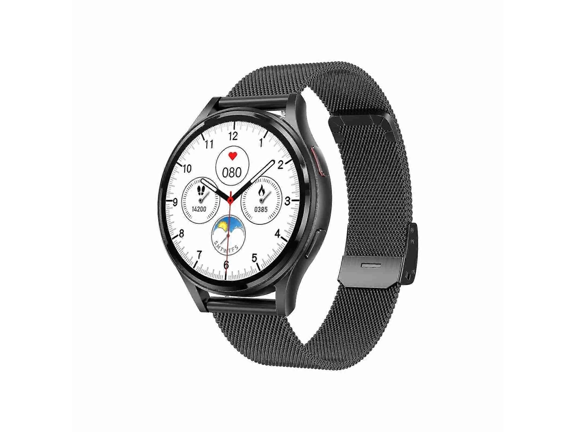 Smartwatch com pulseira de aço milanês de 1,43 polegadas e chamadas Bluetooth. Pulseira de aço milanês preta. Bicicleta elétrica.