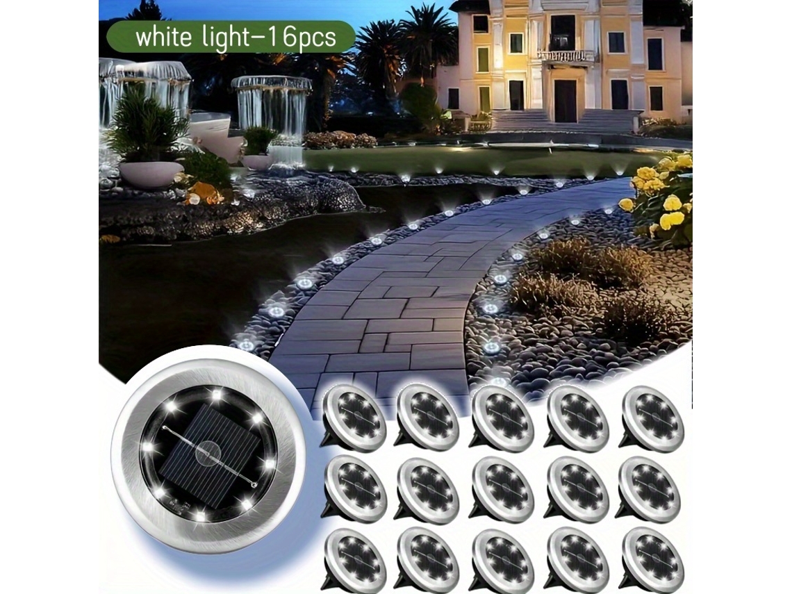 Luminária Solar de Solo, 8 Leds, Material Aço Inoxidável, para Gramado, Áreas Externas, com Instalação Simples AQUAFORGE