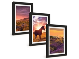 Pinturas Murais Modernas Paisagem De Montanha Com Um Cavalo Moldura Preta Fotos Para O Corredor Espelharte (3 Peças 20x30 Cm)