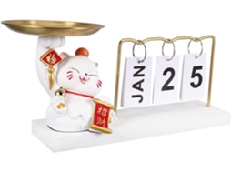 Calendário Decorativo Flip 7007t Com Estatueta De Gato Fofo, Enfeite Para Mesa E Casa. Gokoco
