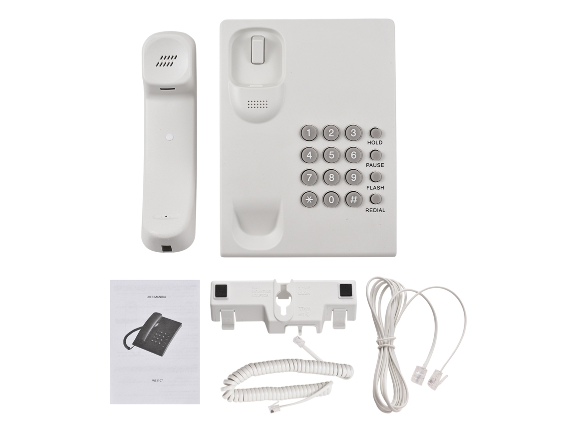 Telefone Fixo com Fio para Casa e Escritório, Montável em Parede, Sem Bateria, Funções Rediscagem/pausa/tocar Música em Espera