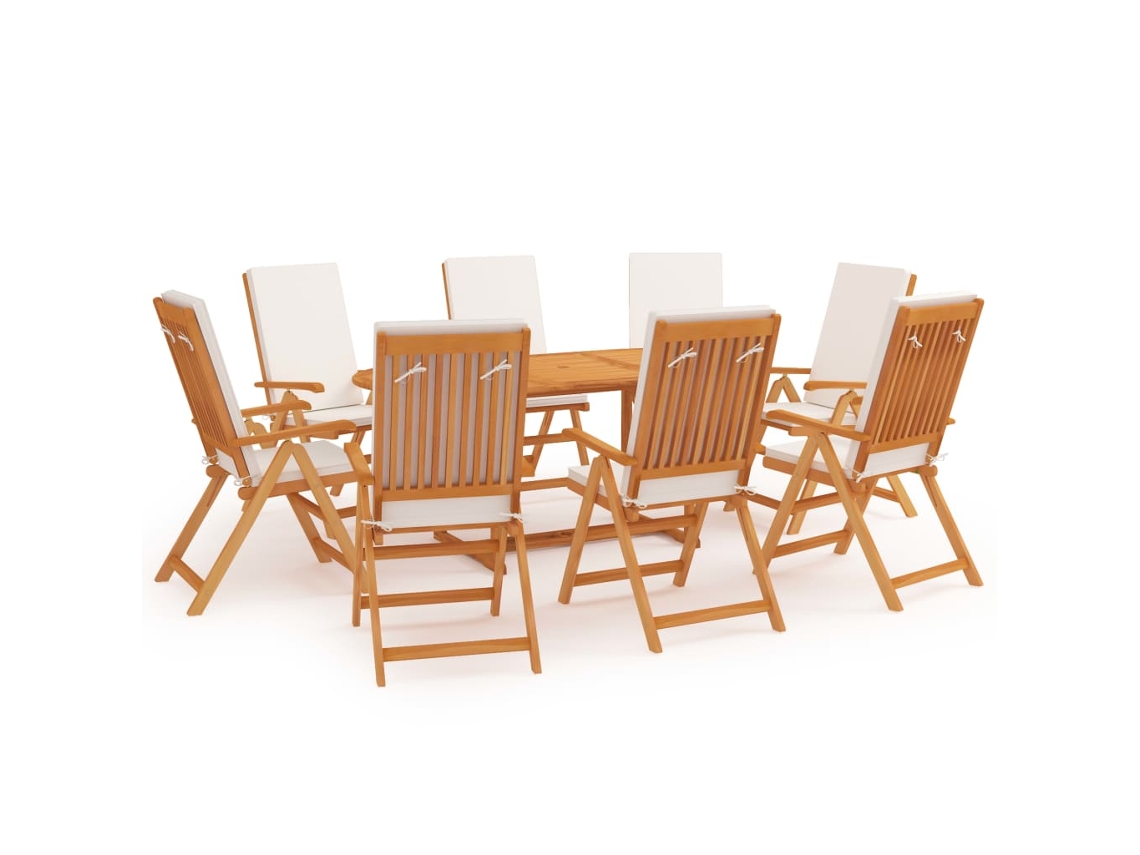 Vidaxl 9 Pcs Conjunto Jantar Jardim C/ Almofadões Madeira Teca Maciça