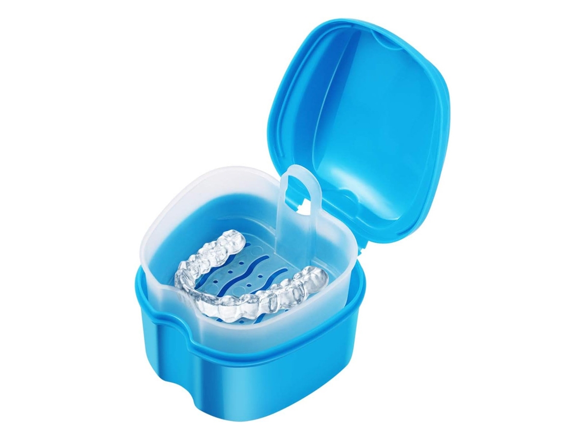 HYMNORA Estojo Para Banho De Dentaduras, Acompanhante Para Higiene Bucal Com Cesto De Enxágue Removível Para Secagem Rápida Sem Derramamentos, Tampa À Prova D