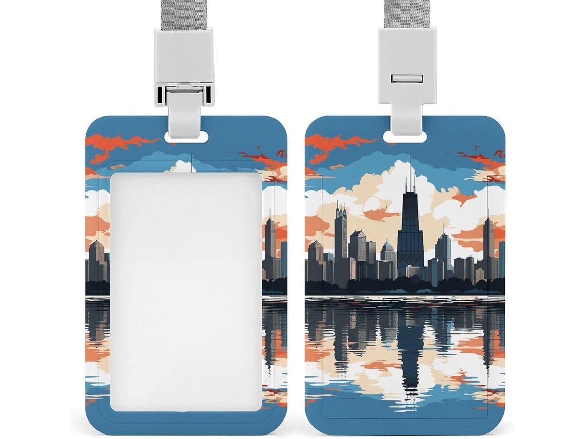 Porta Crachá Vertical Resistente Com Impressão Chicago Skyline Ideal Cartões Proximidade Crédito Ou Crachás