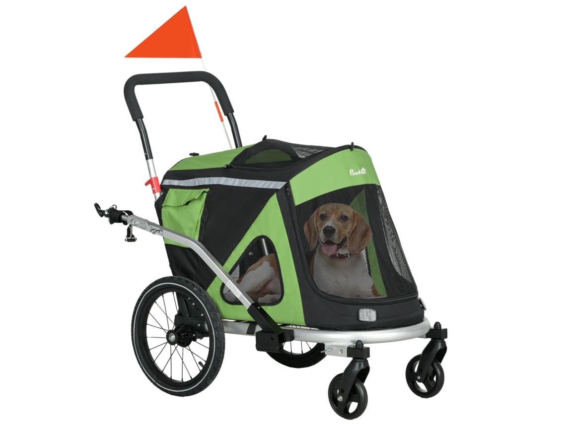 Trailer de Bicicleta Corredor 2 em 1 Dog Buggy Dog Running, 2 Refletores, 1 Guia de Segurança, 150 X 68 X 95 Cm, Verde Ge