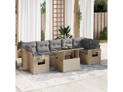 Vidaxl 8 Pcs Conjunto de Sofás P/ Jardim com Almofadões Vime Pe Bege