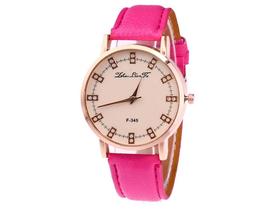 Reloj De Pulsera De Cuarzo Unisex Con Correa De Cuero Pu Zhoulianfa (rojo Rosa)