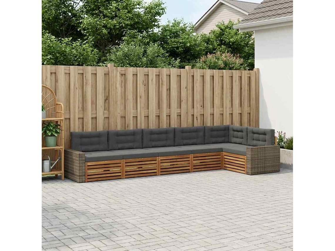 Vidaxl Conjunto De Sofás Para Exterior 6 Pcs Natural E Antracite